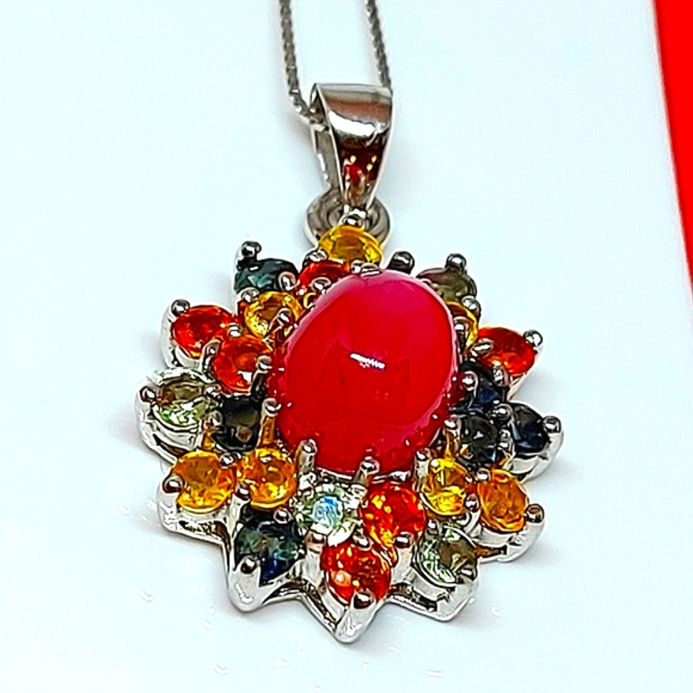 Natural Heated‎ Ruby 10x8mm & Sapphire 925 Sterling Silver Necklace 18"